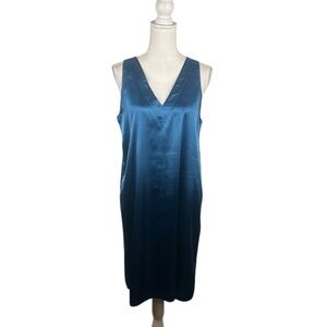 Dark Turquoise Silky V-Neck Flowy Special Occasion Wedding Guest Dress Size Med